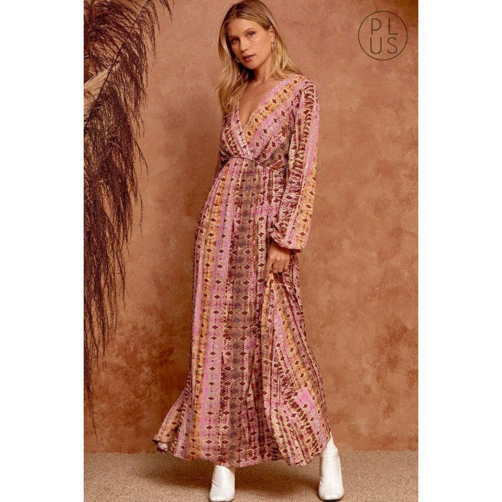 Andree By Unit Fun Woven Printed Maxi Dress Western Boho Bohemian New S-L D10321 - Picture 4 of 5